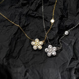 925 Silver Zircon Flowers Pendant Necklace Rose Neck Chain for Women