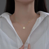 925 Silver Zircon Flowers Pendant Necklace Rose Neck Chain for Women