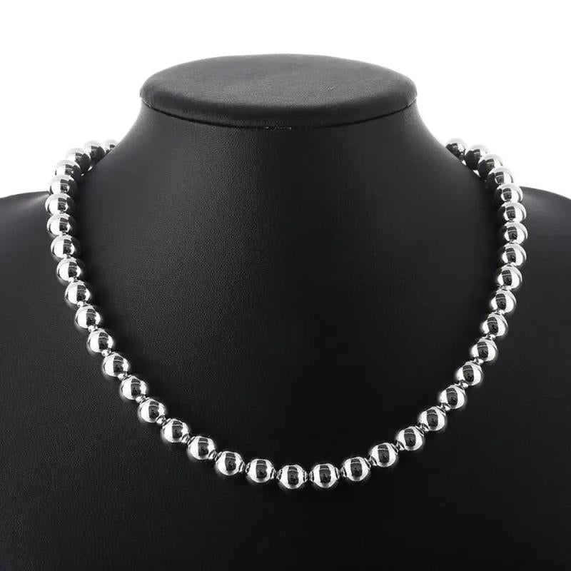 925 Silver Necklace for Women 20 Inches 10MM Beads Chain Wedding