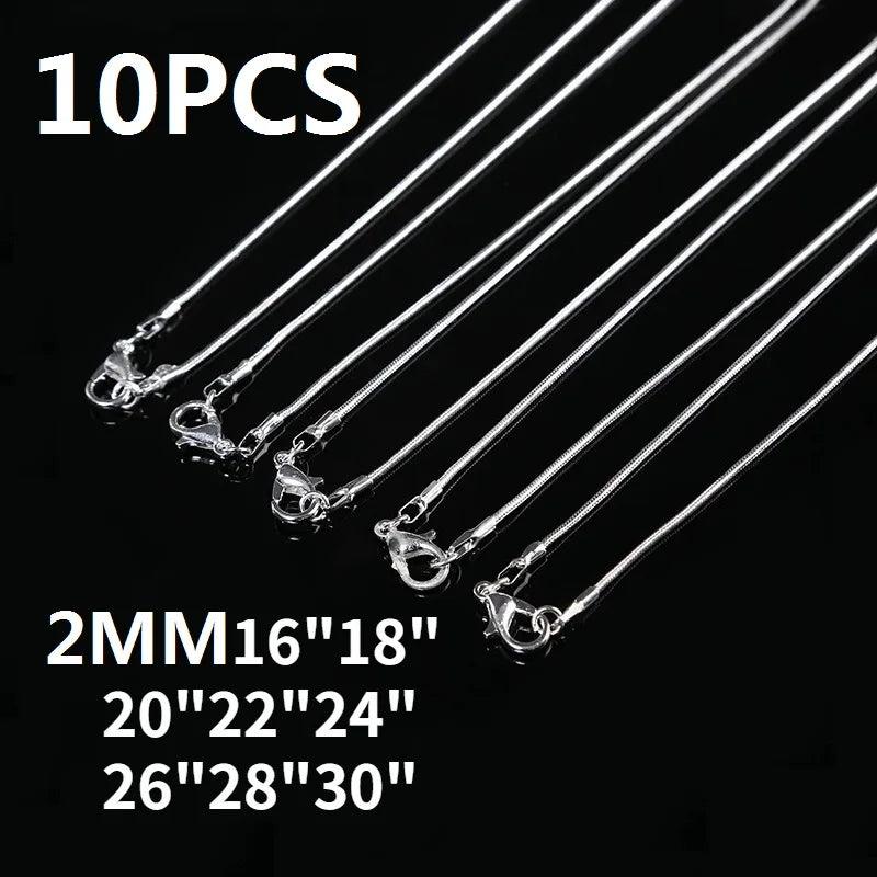 925 Sterling Silver 2MM Snake Chain Necklace 16-30 Inches