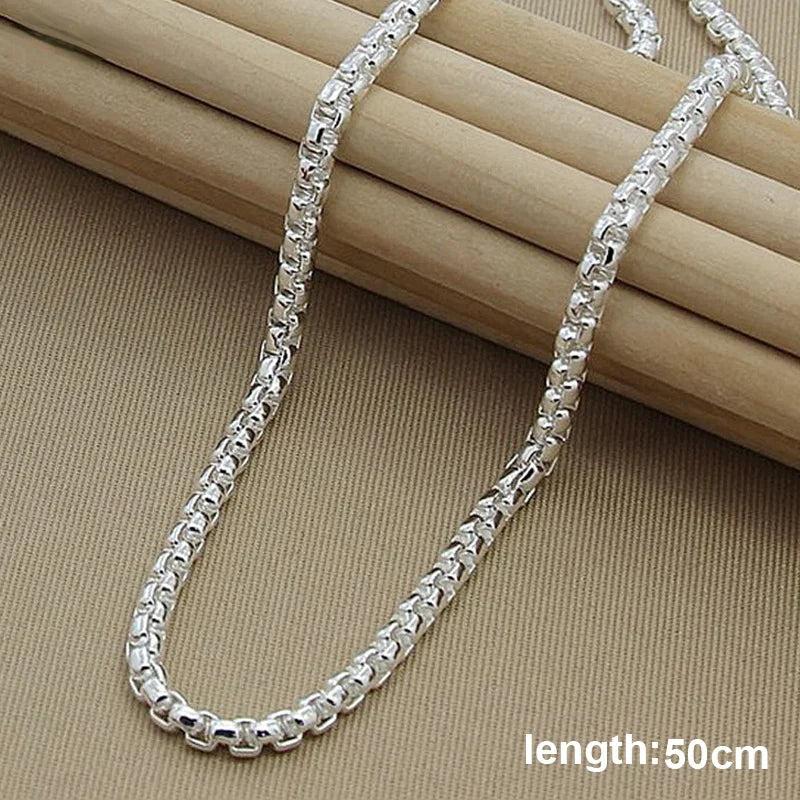 925 Sterling Silver Necklace 3mm Box Chain Round Necklace