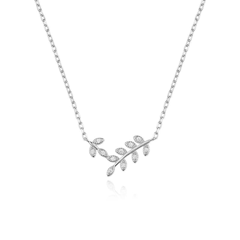 925 Silver Zircon Leafs Pendant Necklace Women Choker