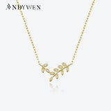 925 Silver Zircon Leafs Pendant Necklace Women Choker