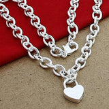 925 Silver Heart Lock Pendant Necklace Women Birthday
