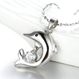 925 Silver Dolphin Zircon Pendant Necklace For Women