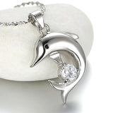 925 Silver Dolphin Zircon Pendant Necklace For Women