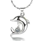 925 Silver Dolphin Zircon Pendant Necklace For Women