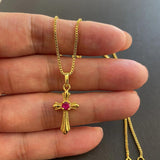 Korea 24K Cross Necklace For Girls Jewelry Religion Gift