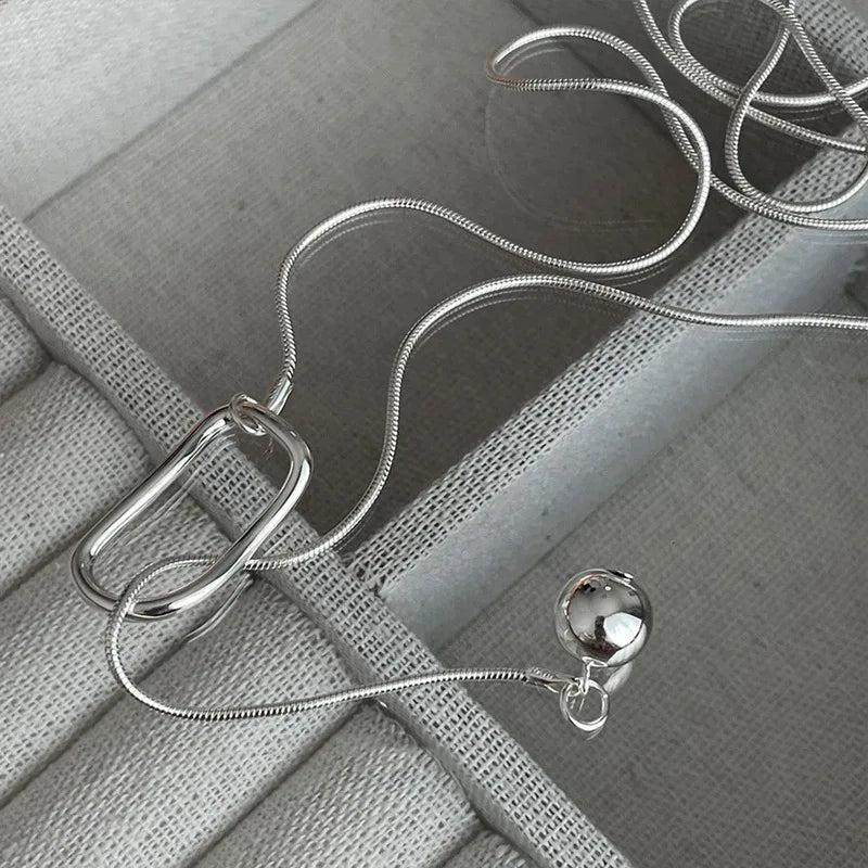 925 Silver Square Geometric Snake Chain Necklace for Women