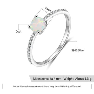 925 Silver Opal Rings Crystal Ring for Women Zircon Silver 925 Jewelry