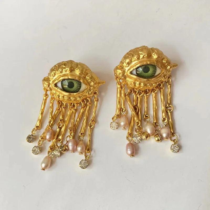 Vintage Eye Earring Exaggerated Earrings Baroque Style Pearl Tassels Jewelry