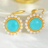 Silver Inlaid Turquoise Earrings with Pearl Accent