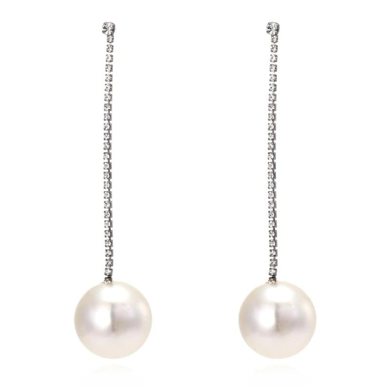 Long Rhinestone Pearl Tassel Earrings