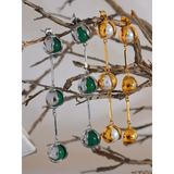 Green Natural Stone Stainless Steel Drop Earrings, Charm Jewelry for Women