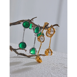 Green Natural Stone Stainless Steel Drop Earrings, Charm Jewelry for Women