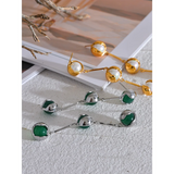 Green Natural Stone Stainless Steel Drop Earrings, Charm Jewelry for Women