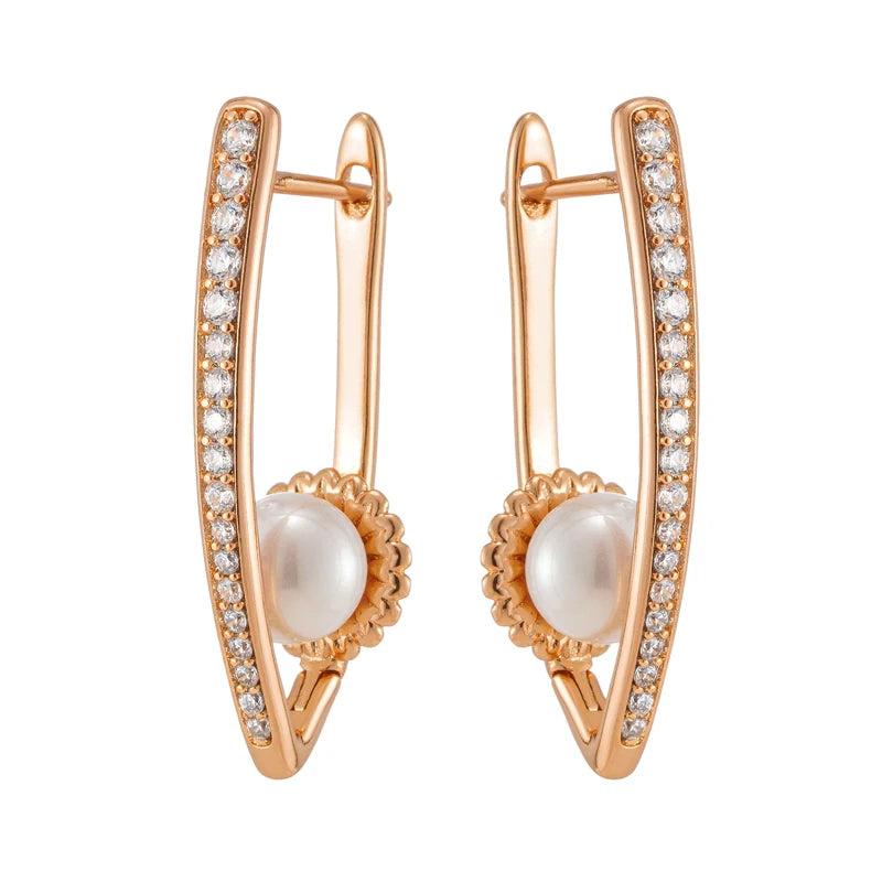 Kinel Long Pearl Drop Earrings 585 Rose Fine Wedding Jewelry