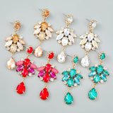Multicolor Rhinestone Pearl Dangle Earrings for Women