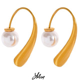 Waterproof Pearls Stainless Steel Earrings 18K Plated Jewelry
