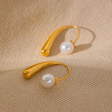 Waterproof Pearls Stainless Steel Earrings 18K Plated Jewelry