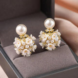 Flower Pearl Stud Earrings For Women Shell Ball Girls Jewelry Date
