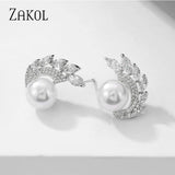 Simulated Pearl Stud Earrings with CZ Weddings Jewelry