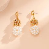 Woven Ball Pearls Drop Earrings Punk Metal CCB Beads Hoop Party Jewelry