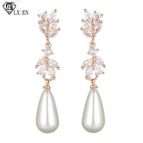Water Drop Pearl Earrings for Women Leaf Zirconia Dangle Jewelry