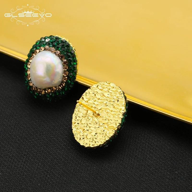 Vintage Baroque Pearl Stud Earrings Green