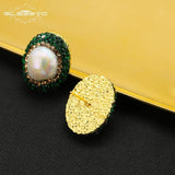 Vintage Baroque Pearl Stud Earrings Green