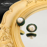 Vintage Baroque Pearl Stud Earrings Green