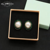 Vintage Baroque Pearl Stud Earrings Green