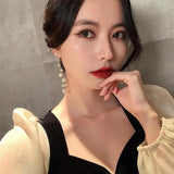 Pearl Tassel Earrings Women Long Versatile Birthday Party Jewelry