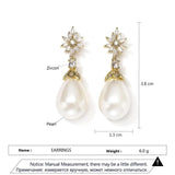 Zirconia Flower Dangle Earrings with Pearl for Wedding