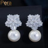 Pearl CZ Drop Bridal Wedding Party Earrings for Brides