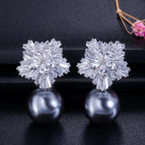 Pearl CZ Drop Bridal Wedding Party Earrings for Brides