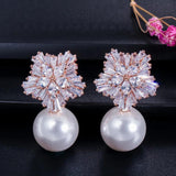 Pearl CZ Drop Bridal Wedding Party Earrings for Brides