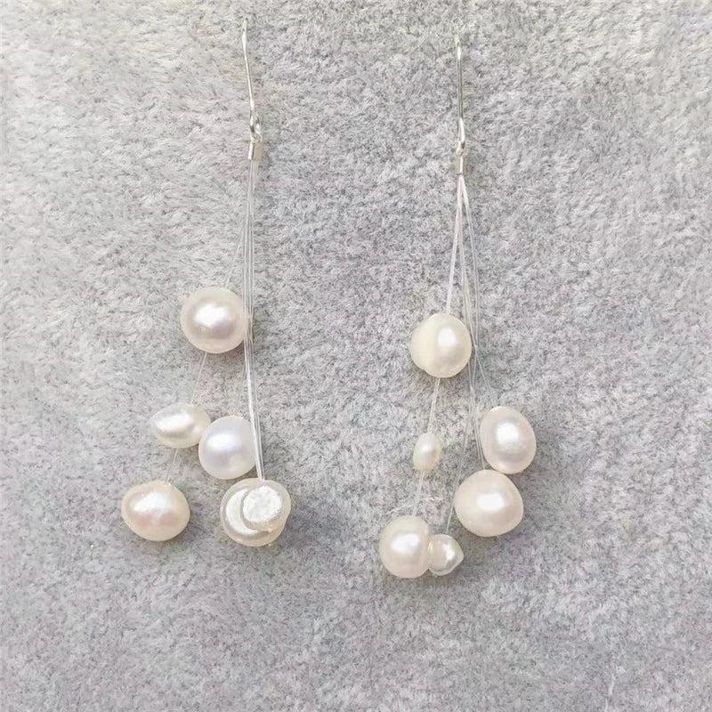Baroque Tassel Pearl Earrings S925 Sterling Silver Drop Earrings
