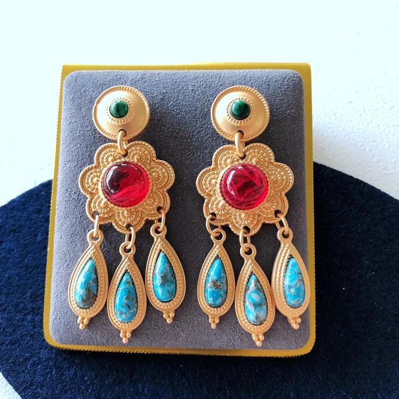 Vintage Stone Pearl Earrings Golden Jewelry