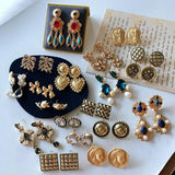 Vintage Stone Pearl Earrings Golden Jewelry