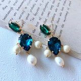 Vintage Stone Pearl Earrings Golden Jewelry