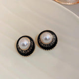 Retro Rhinestone Pearl Flower Love Light Medieval Palace Earrings