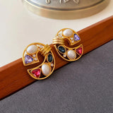 Retro Rhinestone Pearl Flower Love Light Medieval Palace Earrings