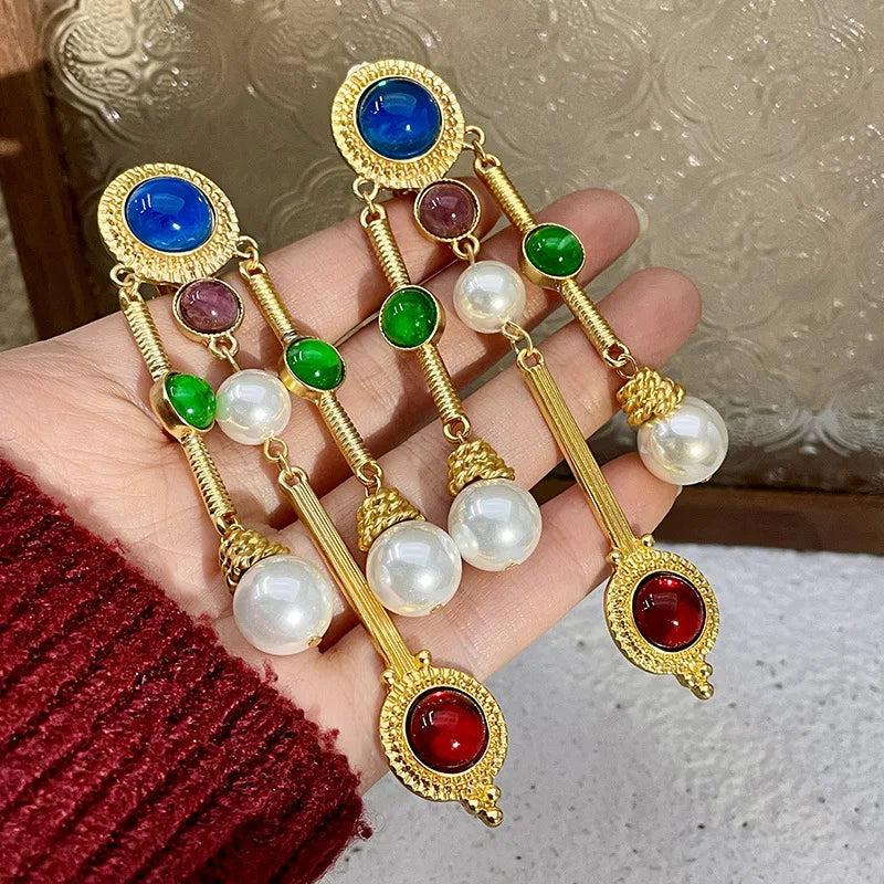 Vintage Tassel Ear Clip Rhinestone Earrings