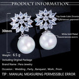 Pera Romantic Women Party Earrings with Pearl Drop and Cubic Zirconia
