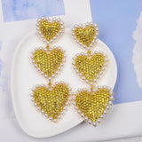 Japan Big Heart Rhinestone Drop Earrings for Women