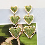 Japan Big Heart Rhinestone Drop Earrings for Women