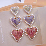 Japan Big Heart Rhinestone Drop Earrings for Women