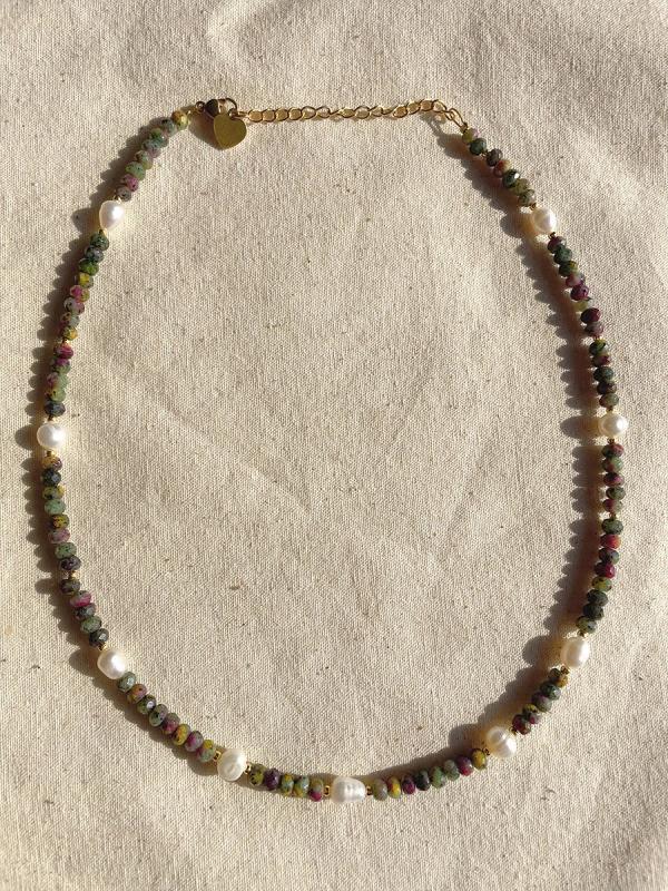 Freshwater Pearl Green Stone Necklace Sweet Beaded Pearl Jewelry