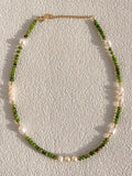 Freshwater Pearl Green Stone Necklace Sweet Beaded Pearl Jewelry